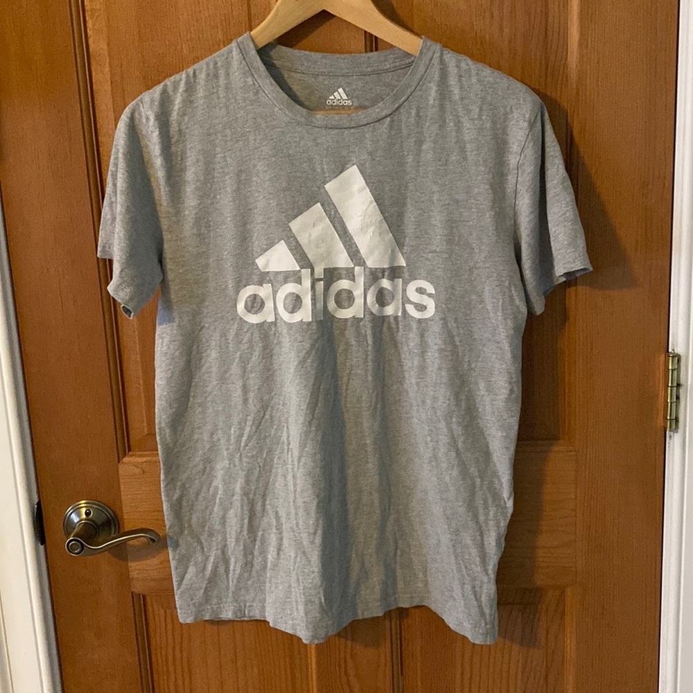 Adidas Teen Boys Gray Tee Short Sleeve Tee Shirt Size Large 14/16, preowned